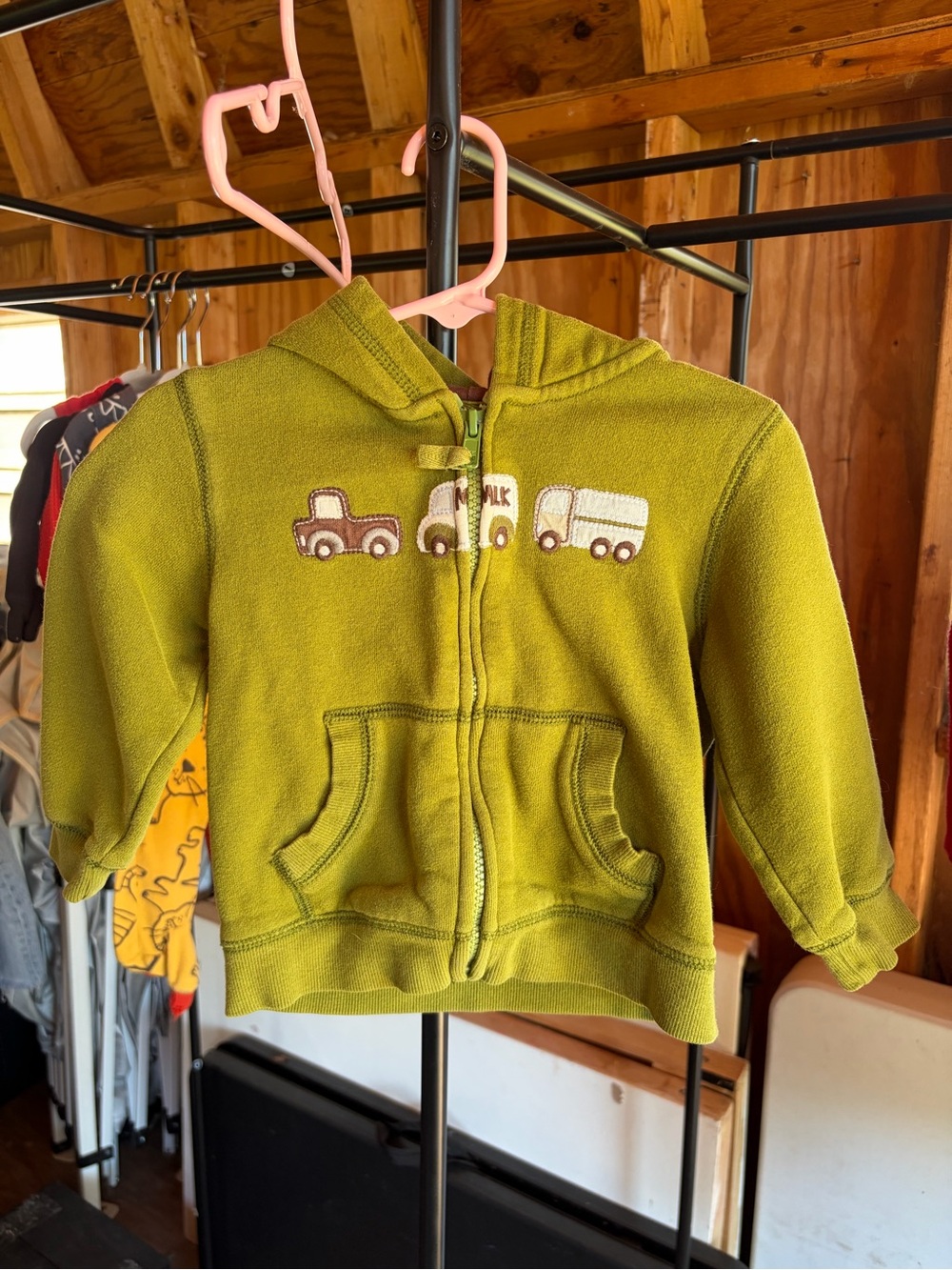 Gymboree Olive Green Hooded Zip Sweatshirt Embroidered Truck Appliqués Y2k Vibes